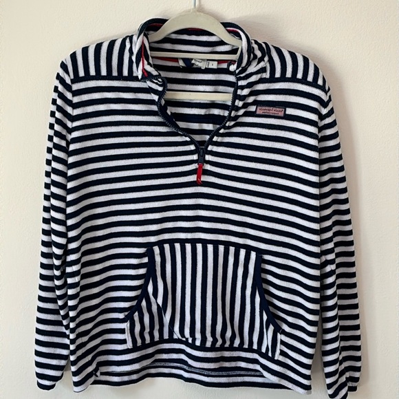 Vineyard Vines | Terry Cloth Navy & White Rugby Pullover Half Zip Sz S - Picture 4 of 8